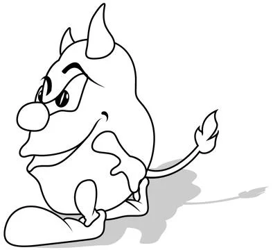 Drawing of a Funny Little Horned Devil Stock Illustration