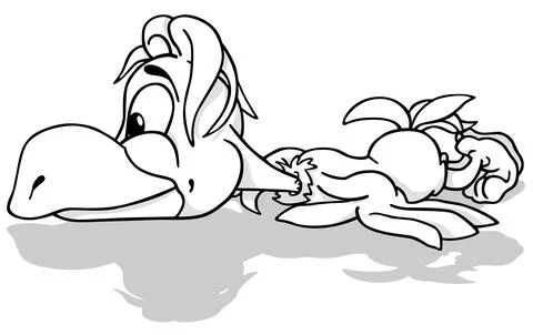 Drawing of a Funny Lying Parrot 스톡 일러스트