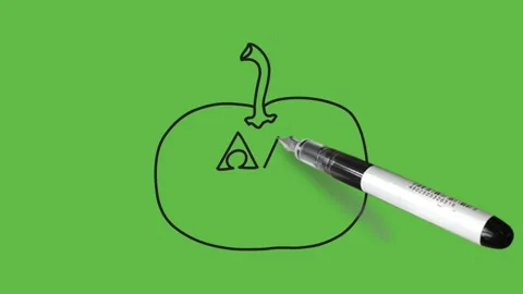 Drawing funny red capsicum in white, pink and green colour with black outline Vidéo 157615189
