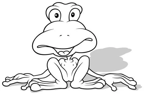Drawing of a Funny Sitting Frog with a Big Head Stock Illustration