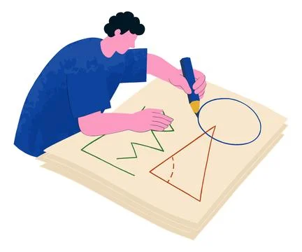 Drawing Geometry Shapes for Math Education Stock Illustration