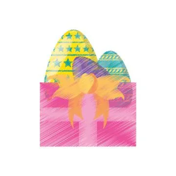Drawing gift box with easter eggs Stock Illustration