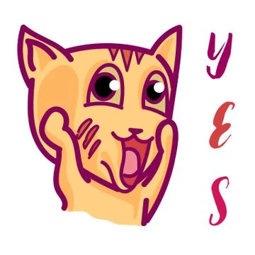 Drawing of Ginger cat exclaiming in funny face and emotion. Stock Illustration