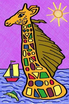 Drawing giraffe in water Stock Illustration