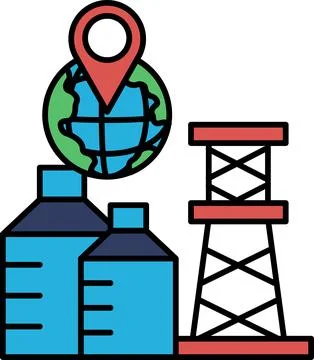 A drawing of a globe with a red and blue marker on it Stock Illustration