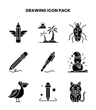 Drawing Glyph Bundle Icons Pack Stock Illustration