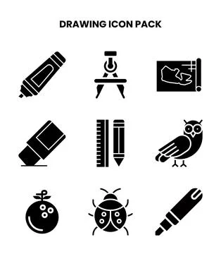 Drawing Glyph Bundle Icons Pack Stock Illustration