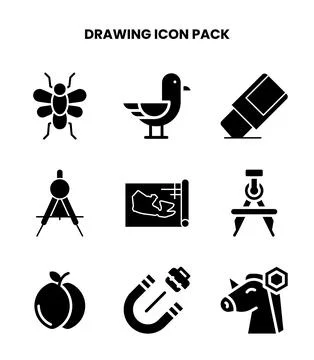 Drawing Glyph Bundle Icons Pack Stock Illustration
