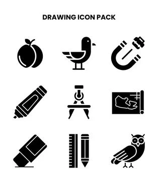 Drawing Glyph Design Icons Pack Stock Illustration