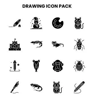 Drawing Glyph Graphics Icons Pack 스톡 일러스트