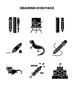 Drawing Glyph Icons Pack Stock Illustration