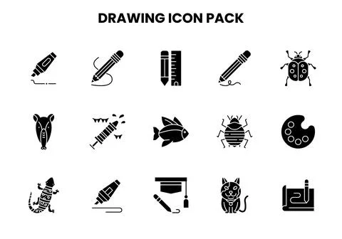 Drawing Glyph Icons Pack Stock Illustration