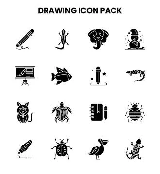 Drawing Glyph Set Icons Pack Stock Illustration