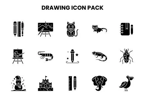 Drawing Glyph Set Icons Pack Stock Illustration