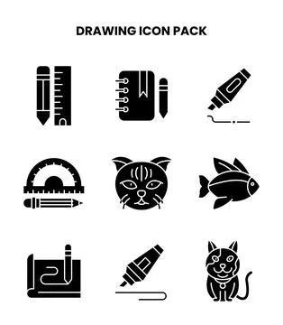 Drawing Glyph UI Icons Pack Stock Illustration