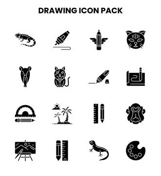 Drawing Glyph Vector Icons Pack 스톡 일러스트