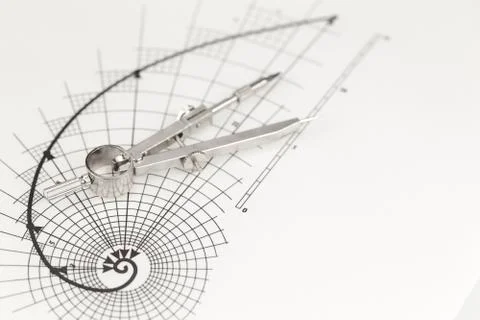 Drawing of the golden section and compass Stock Photos