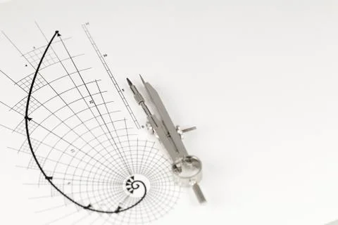 Drawing of the golden section and compass Stock Photos