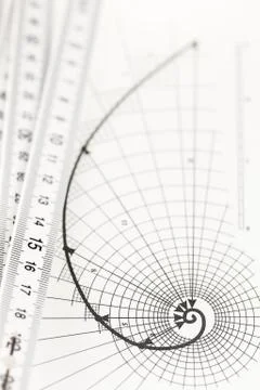 Drawing of the golden section &amp; folding ruler Stock Photos