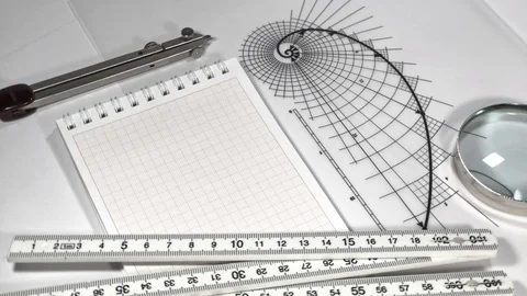 Drawing of the golden section, notepad, compass / seamless looping Stock Footage 94127941