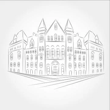 Drawing gothic style building of the old city hall in toronto. Ilustración de archivo
