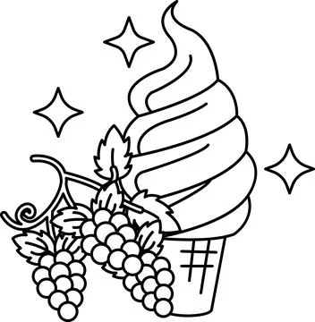 A drawing of a grapefruit and a grape ice cream cone Ilustración de archivo