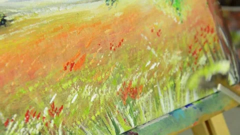 Drawing grass with acrylic colors Stock Footage 148323297