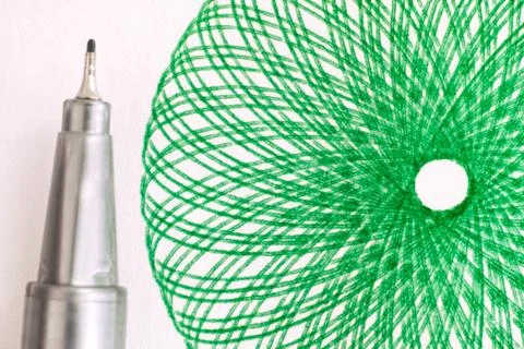Drawing Green circle pattern with felt pen. Stock Photos