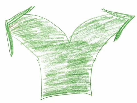 A drawing of a green forked arrow pointing in two opposite directions, done.. Stock Illustration
