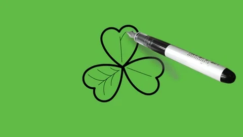 Drawing green leaf with black outline on abstract green background Vídeo Stock 157601563