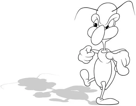 Drawing of a Grumpy Beetle with a Long Neck Stock Illustration
