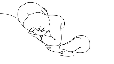 Drawing by hand, black lines on a white background.  baby line self drawing Video stock 128419775