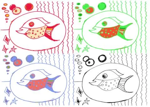 Drawing from hand of child, image of big fish Illustrazione stock