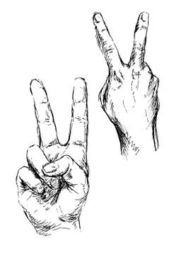 Drawing of hand with a gesture of peace Stock Illustration