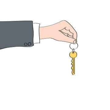 Drawing of a hand holding key Stock Illustration