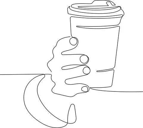 Drawing of hand holding plastic cup coffee drink Illustrazione stock