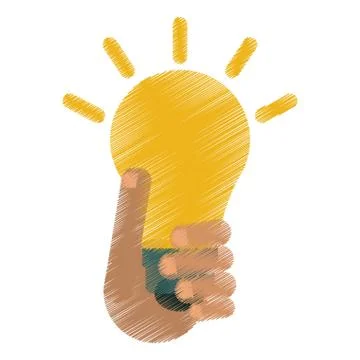 Drawing hand holds bulb idea innovation creative design Stock Illustration