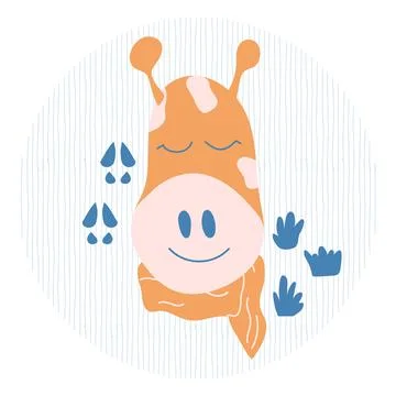 Drawing by hand of an orange cute face of giraffe in a scarf. Doodle style Stock Illustration