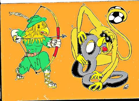 Drawing by hand with the topic of animals fighting for the ball Stock Illustration