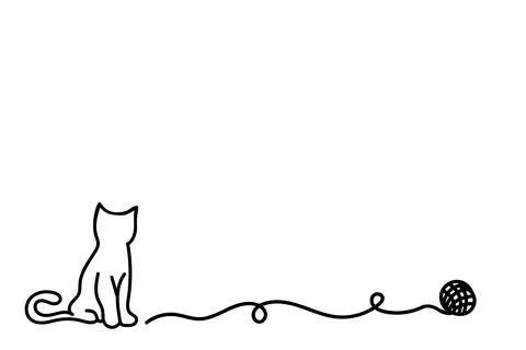 Drawing happy cat line pattern. Kitty silhouette pictogram. Flat vector cartoon Stock Illustration