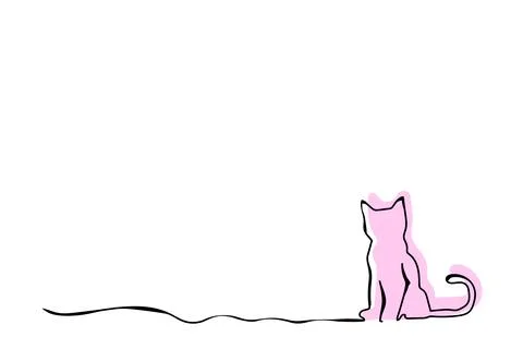 Drawing happy cat line pattern. Kitty silhouette pictogram. Flat vector cartoon Stock Illustration