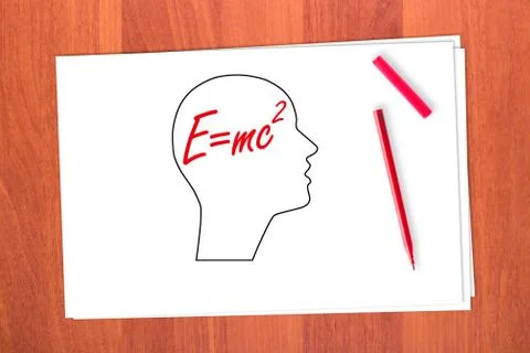 Drawing head and e=mc2 Stock Photos