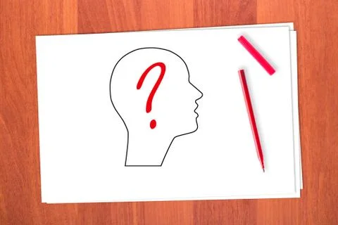 Drawing head and question mark Stock Photos