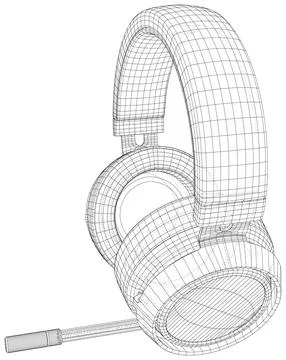 Drawing of headphone speaker device. Technical illustration wire-frame. Vector Illustrazione stock