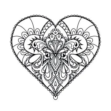 Drawing of a heart with a mandala pattern. Isolated on white background. Illustrazione stock