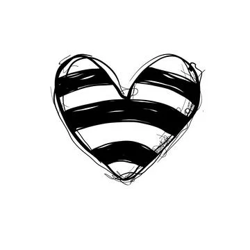 Drawing of a heart shape filled with black and white stripes on a simple ba.. Stock Illustration