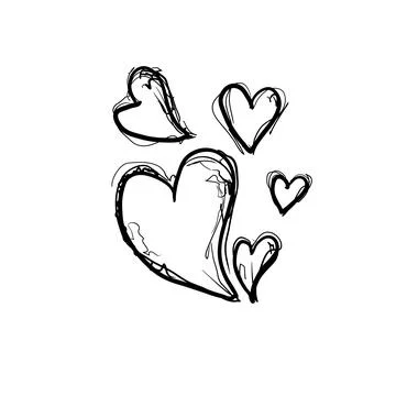 Drawing of hearts shows different sizes and shapes, depicting feelings of l.. Stock Illustration