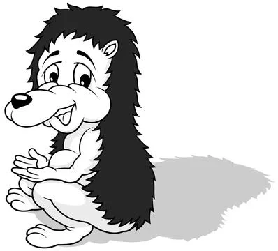Drawing of a Hedgehog Sitting on the Ground from Side View Illustrazione stock
