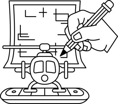 A drawing of a helicopter with a pencil on it Stock Illustration