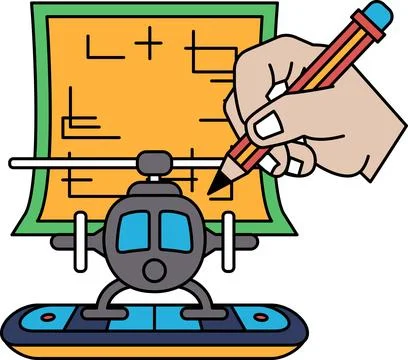 A drawing of a helicopter with a pencil on it Stock Illustration